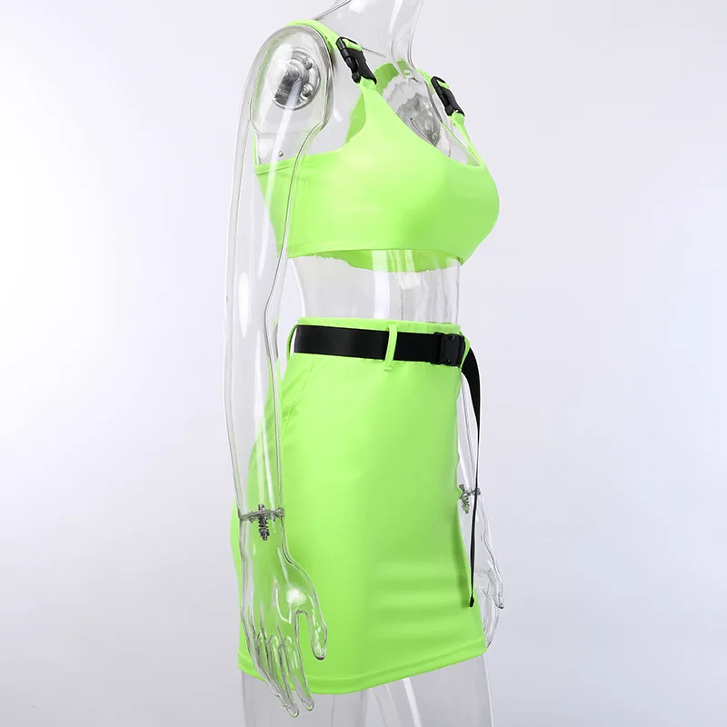 Женский комплект из 2 предметов топ на бретелях и юбка с поясом летняя женская