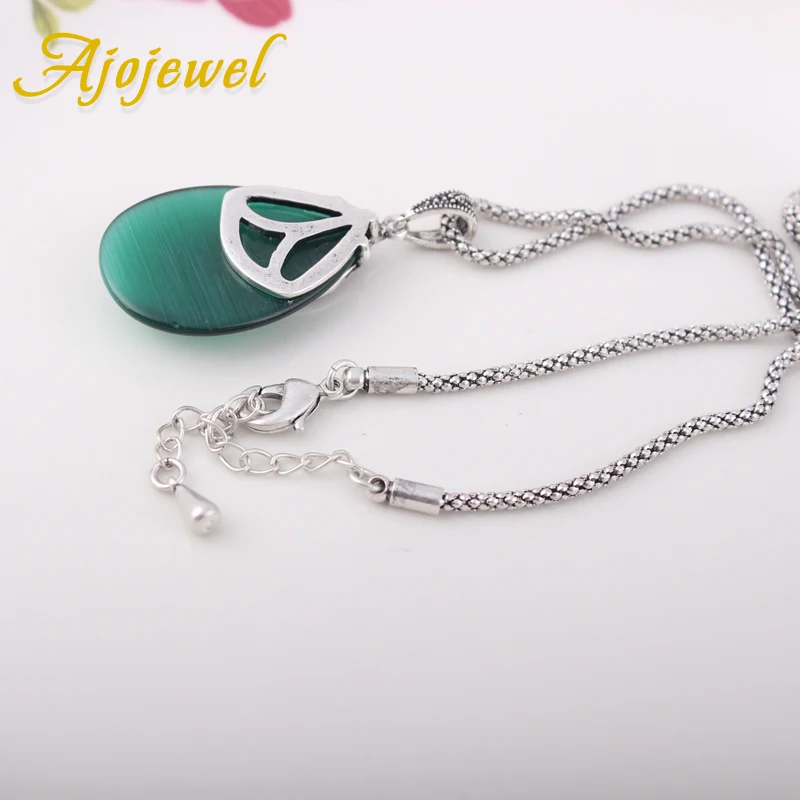 Ajojewel красивый зеленый Опаловый камень ожерелье для женщин черный стразы лист