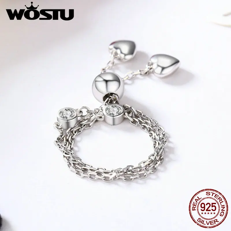 Женский браслет WOSTU из стерлингового серебра 925 пробы с двумя узорами и цепочкой