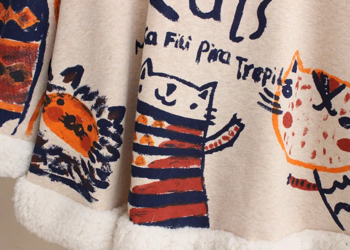 Милая женская накидка в стиле Харадзюку зимняя толстовка с капюшоном и принтом