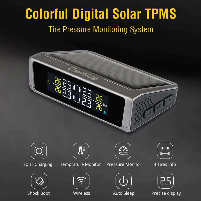 Автомобильный Солнечный TPMS внутренний внешний датчик беспроводная система