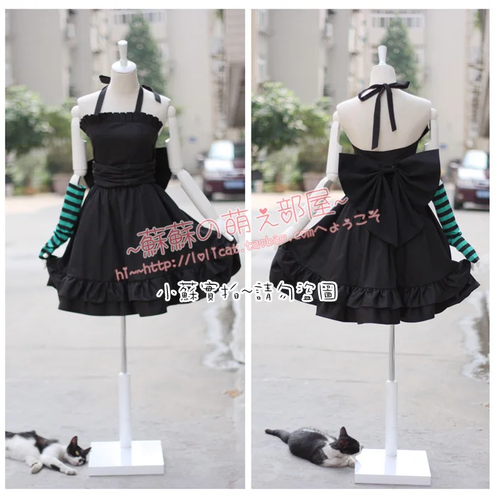 

K-on Mio Akiyama Cosplay Costume Black Bowknot Dress Party Costumes costume size