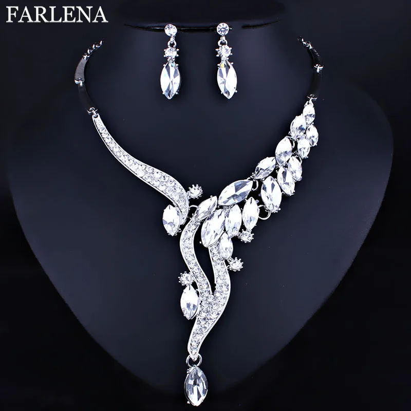 Ювелирные изделия FARLENA комплект из ожерелья и серег Стразы с прозрачными
