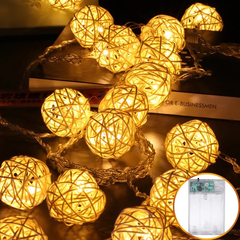 

Christmas Light Rattan Ball LED String Light 3M 20LEDs Warm White Fairy Light Holiday Light for Party Wedding Decoration Garland