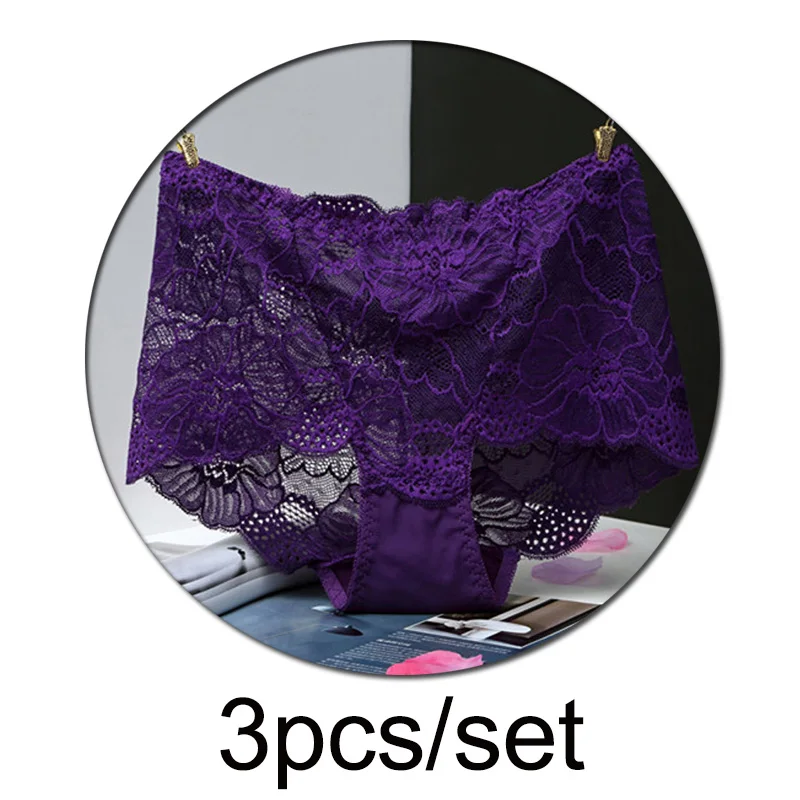 B 3pcs 3 шт./лот, сексуальные кружевные трусики, женское нижнее белье, бесшовное нижнее белье, трусы, набор, высокая посадка, хлопок, бедра, подштанники, женские штаны# F - Цвет: B 3pcs