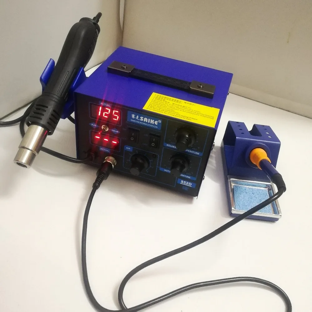 Saike 952D 2 в 1 наладочная станция для пайки пистолет горячего воздуха + паяльник 760 Вт