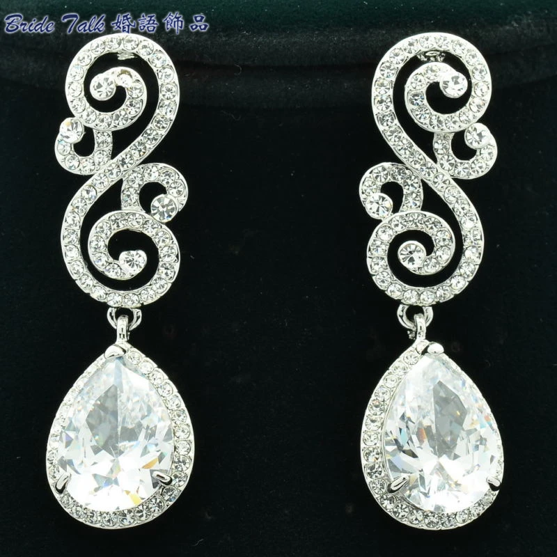 Модные свадебные серьги висячие в форме капли цветка прозрачные Стразы с