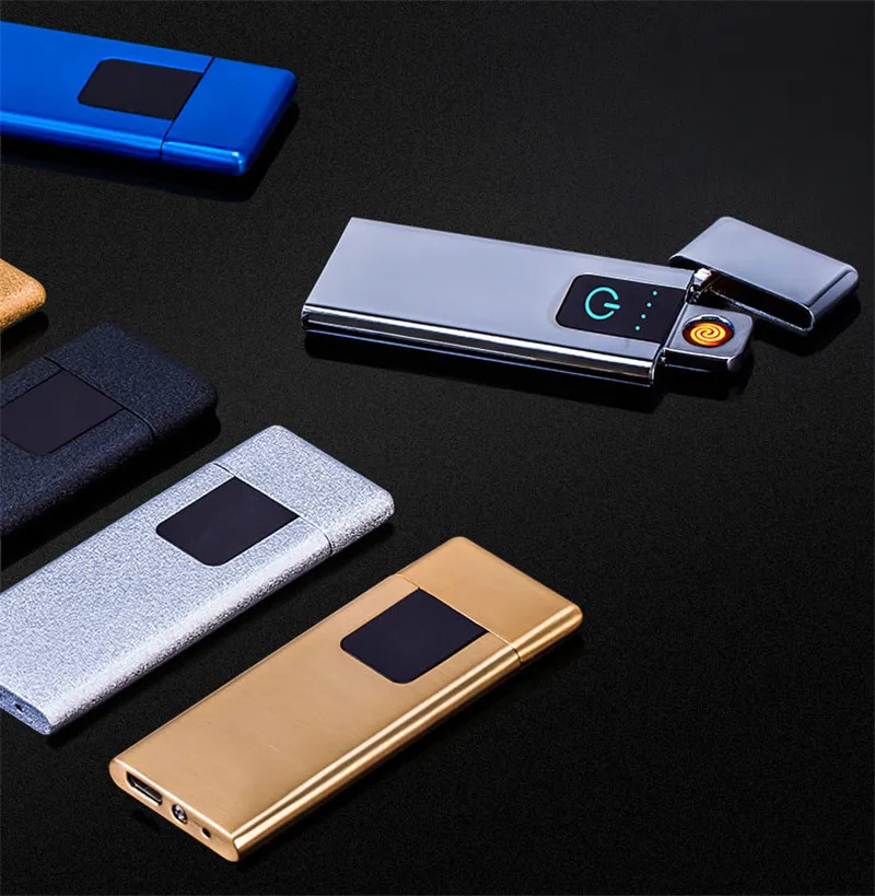 Yooap Ultra-thin Electric Lighter 0.4cm Metal Frosted Windproof Display Touch Switch Double Sided Creative Cigarette Usb Lighter