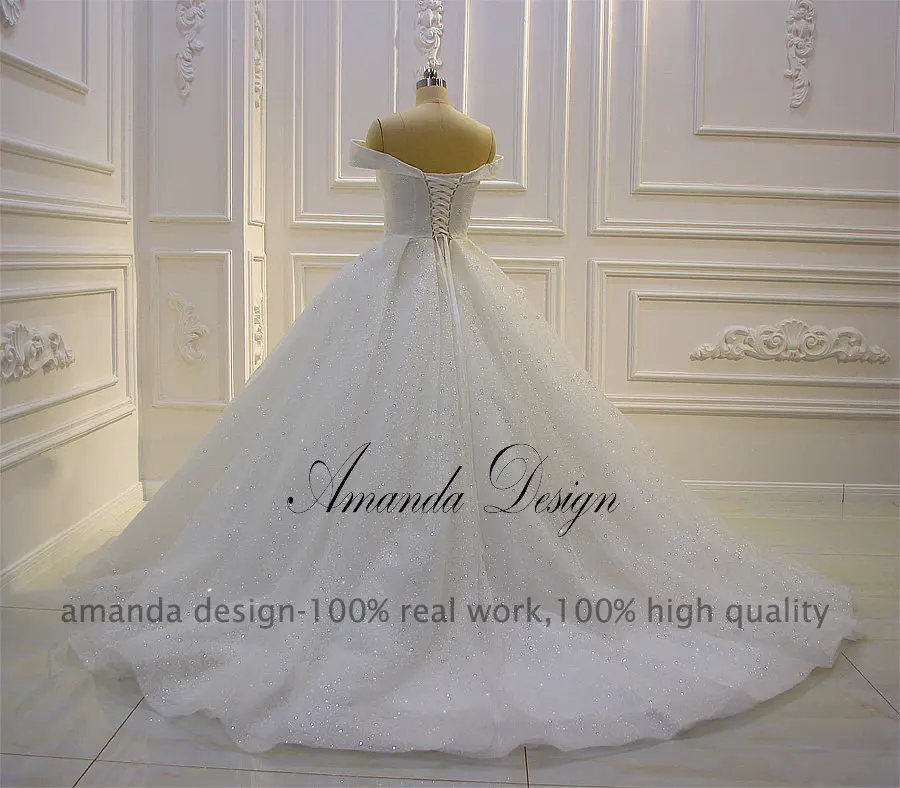 Аманда дизайн robe de mariage с открытыми плечами Блестящий блестящий шар свадебное платье