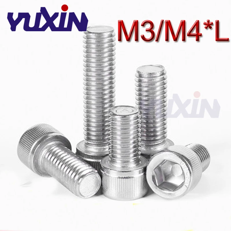100 шт. M3/M4 * L DIN912 A2 70 304 Шестигранная головка из нержавеющей стали винты с