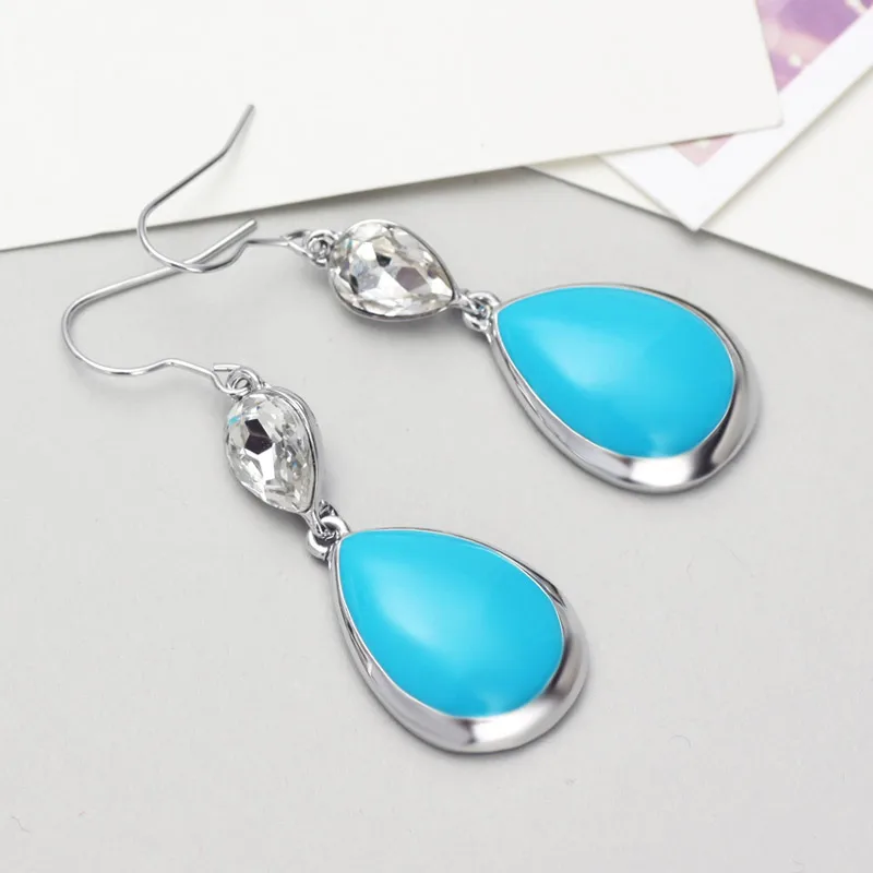 Neoglory ювелирные изделия кристалл синяя эмаль краска модные серьги-капли Brincos для