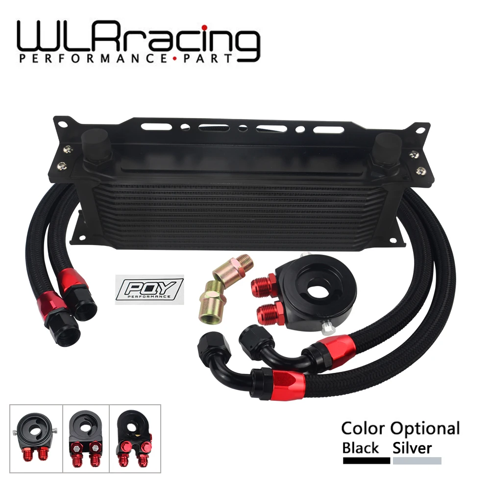 

Universal 13 Rows AN10 Transmission Oil Cooler with Oil Filter Sandwich Adapter Stainless Steel Fuel Hose Mounting Bracket