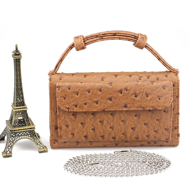 Ostrich Reddish Brow Bolsa Feminina, женская сумка из натуральной кожи, женская модная сумка на плечо с цепочкой, роскошная дизайнерская крокодиловая сумка, сумки-мессенджеры - Цвет: Ostrich Reddish Brow