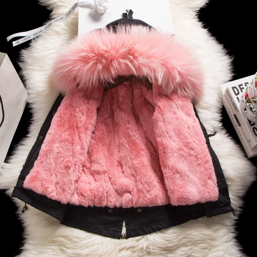 New Winter girl fashion jackets thick warm coat Fur Rabbit Liner super large raccoon fur natural collar outerwear | Детская одежда и