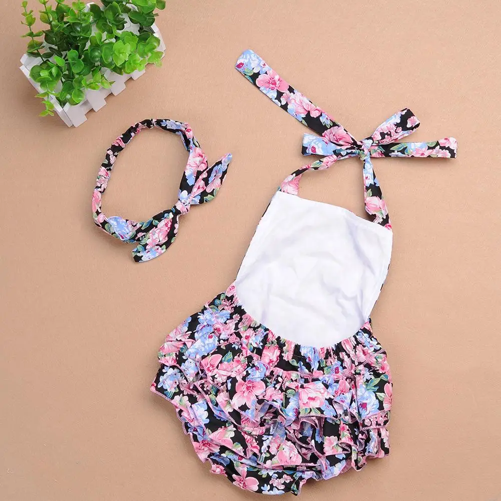 Милый комбинезон с цветочным принтом 2 шт. для маленьких девочек одежда ромпер +