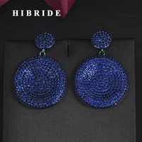 hibride luxury big flower shape blue cubic zirocnia setting statement earrings brincos dangle earrings boucle doreille e 691