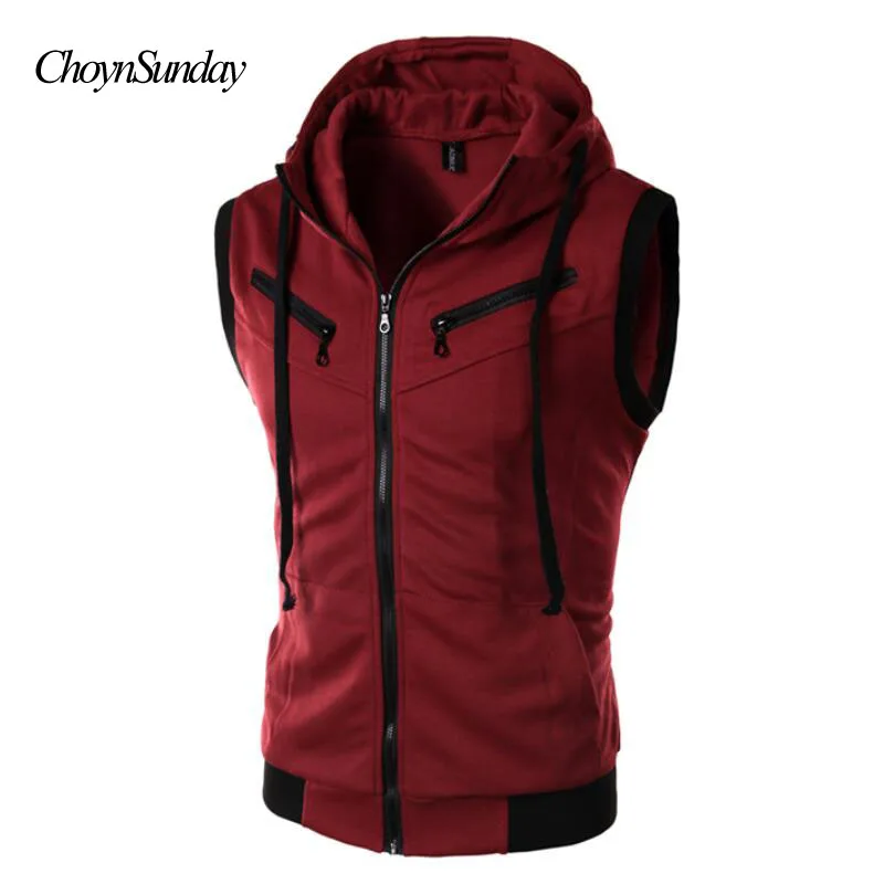 Мужской жилет с капюшоном 2018 модная мужская куртка без рукавов карманами на