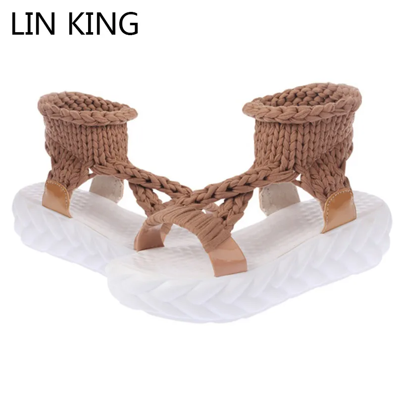 LIN KING/Новинка Женские летние сандалии на танкетке без шнуровки Модная женская