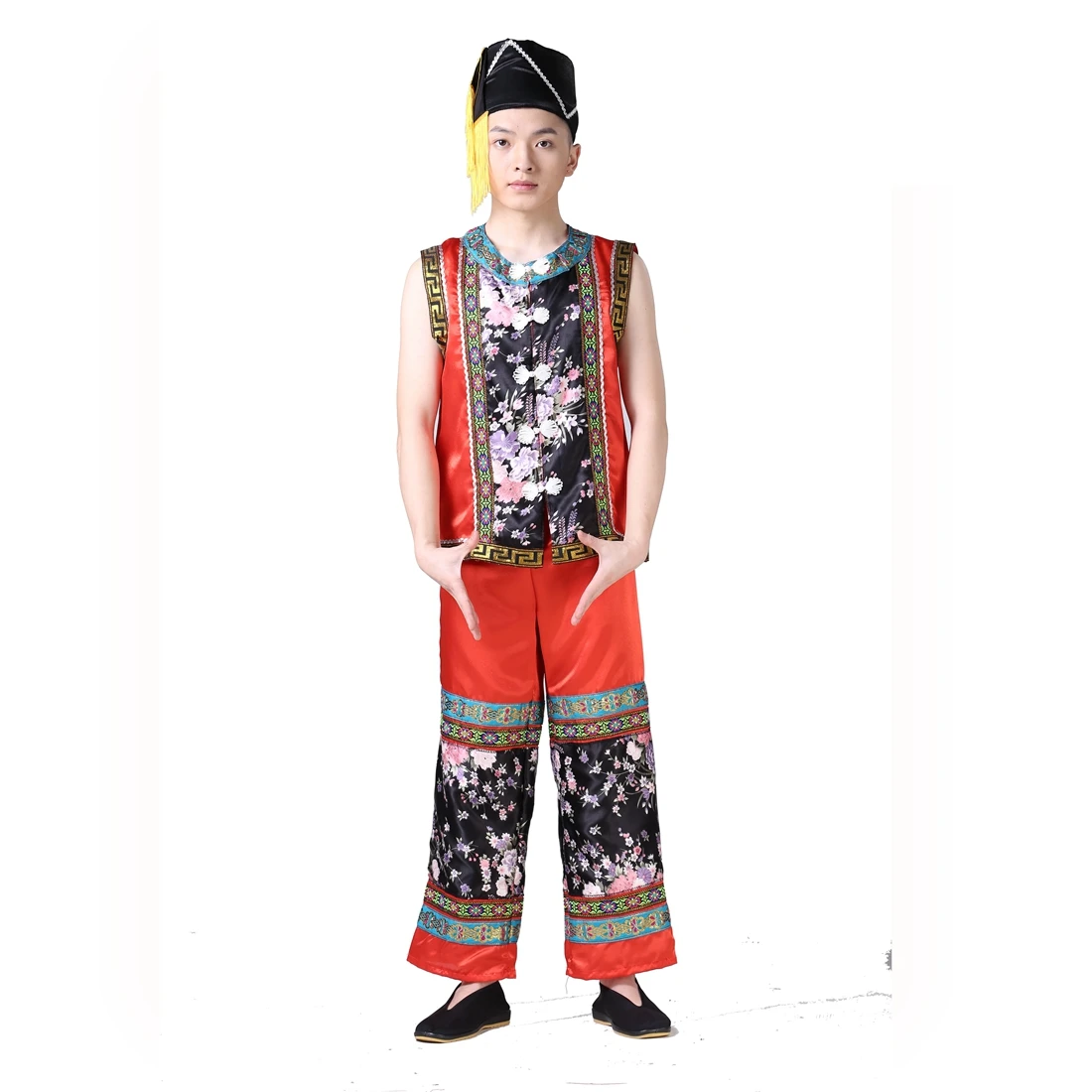 Мужской семейный костюм для китайского народного танца с шляпой|folk dance costumes|chinese