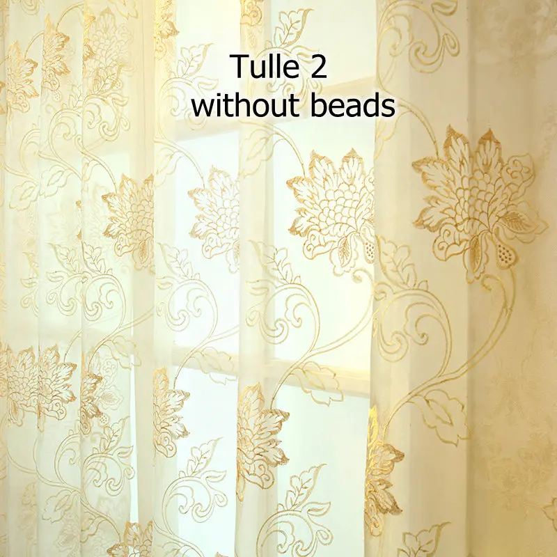 Tulle2 without beads Европейские золотистые королевские Роскошные жаккардовые шторы для спальни, оконные шторы для гостиной, элегантные шторы, европейские шторы - Цвет: Tulle2 without beads