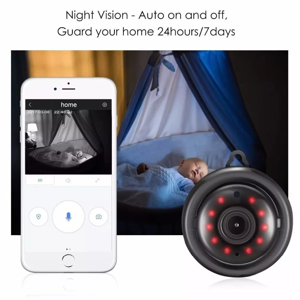 Home Security 960P/1080P HD Mini Web Camera WiFi IR-CUT Night Vision Two-Way Voice Phone Babysitter USB Baby Babyphone | Безопасность и