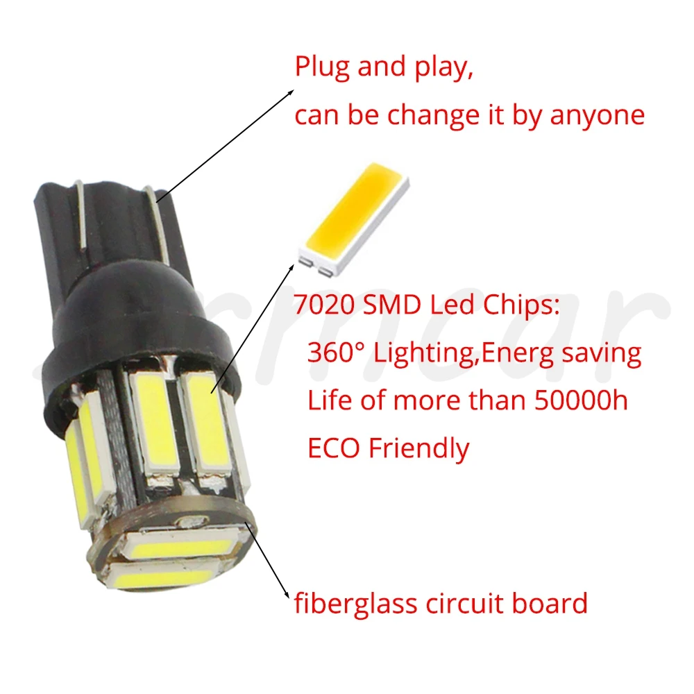 W5W 10 светодиодный 7020 SMD автомобильный T10 светодиодный 194 168 клинообразный сменный Реверсивный приборный панельный светильник Белый Синий лампочки для габаритных огней