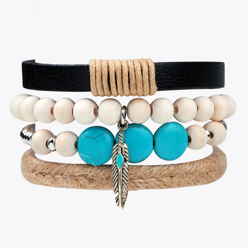 4 шт./компл. Boho Gypsy Hippie панк синий белый бирюза бежевый коричневый Конопляный шнур