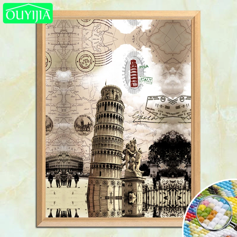 

OUYIJIA Leaning Tower of Pisa 5D DIY Diamond Painting Full Square Diamond Embroidery Rhinestones Mosaic Painting Decoration Gift