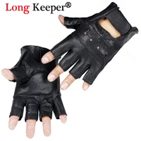 long keeper men gloves high quality genuine leather gloves half finger anti skid fitness sheep leather fingerless gloves g232