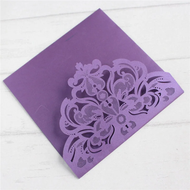 purple Мягкие розовые свадебные пригласительные карты, лазерные карманные свадебные приглашения на свадьбу, печать на заказ, вставка для живота, RSVP - Цвет: purple