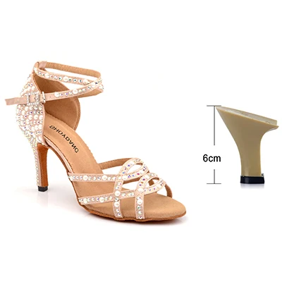 Apricot 6cm SHOYDANC/туфли для латинских танцев и жемчужные стразы, Женская сальса, женская танцевальная обувь для сальсы, белая модная женская танцевальная обувь, Hell 6-1 - Цвет: Apricot 6cm