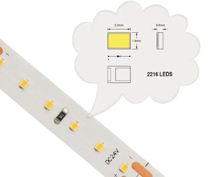 2216 SMD Светодиодная лента DC24V Светодиодная лента 120 светодиодный/м CRI> 95 белая печатная плата Micro 2216 светодиодный гибкий полосы высокой яркости 5 м/лот