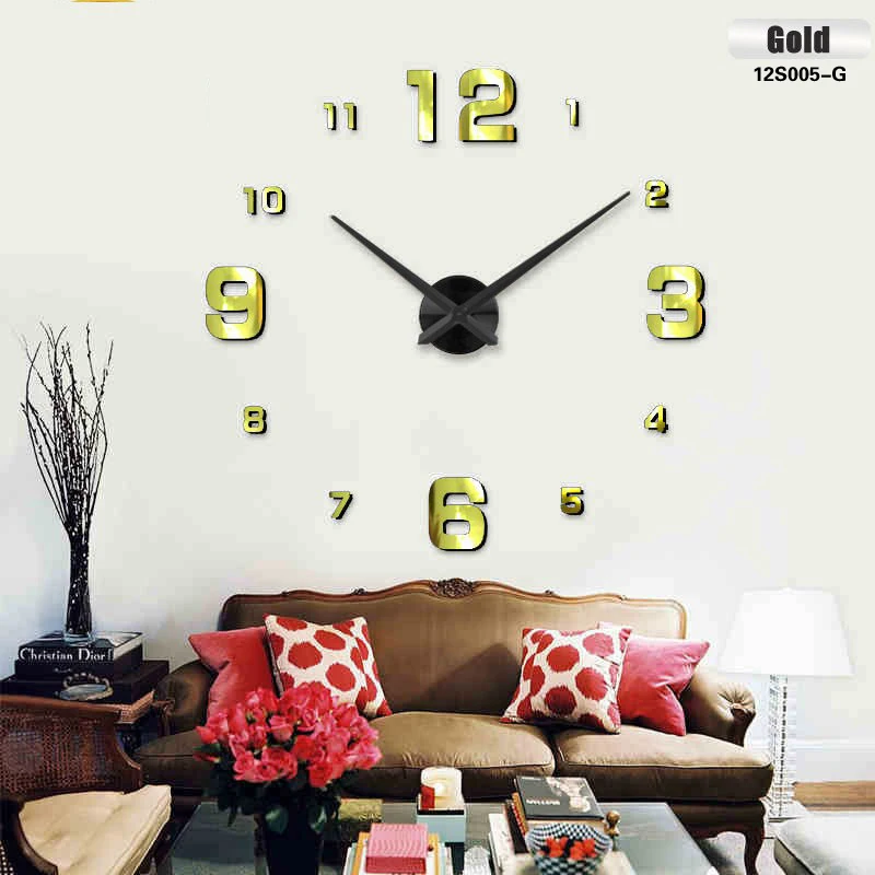 Золотой Модные 3D новые продажи настенные часы reloj de pared 3d diy акриловые зеркальные наклейки кварцевые современные украшения дома - Цвет: Золотой