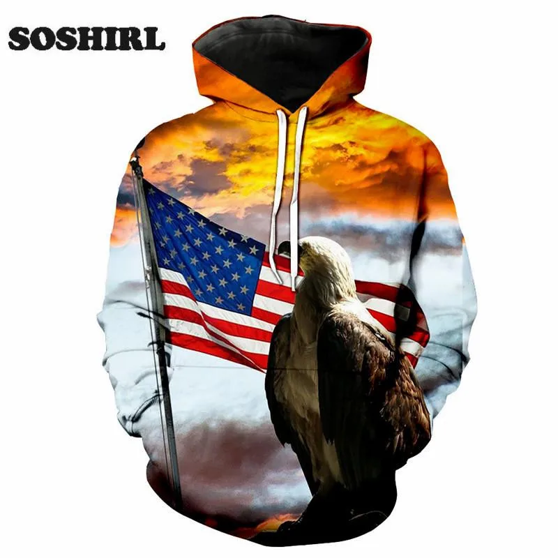 SOSHIRL 3D Толстовка с орлом Модные животные капюшоном унисекс пуловеры в стиле панк