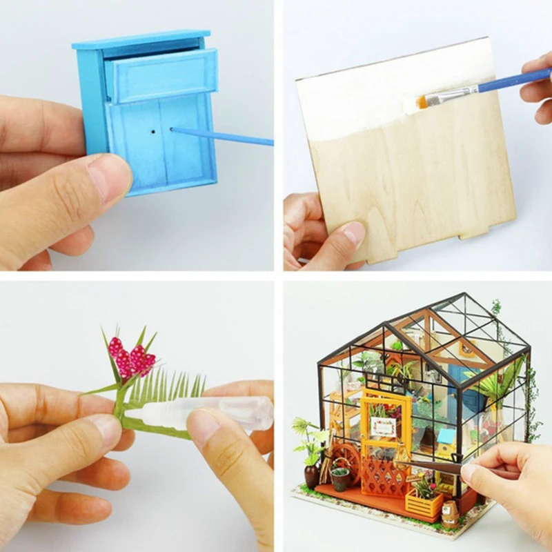 WOTT DIY Деревянный Цветочный домик Миниатюрный Кукольный домик 3D светодиодный мини кукольный домик набор с мебельным набором светильник креативный Рождественский подарок