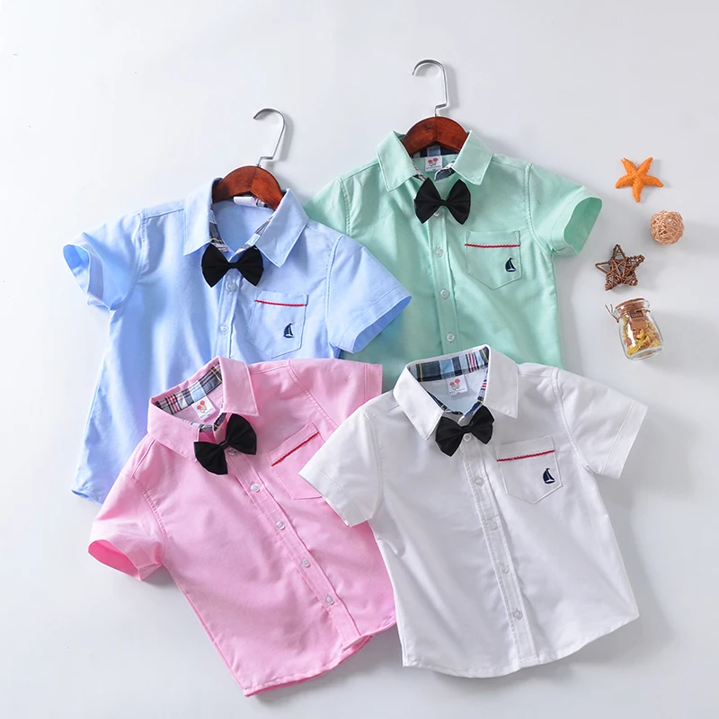 

Summer 2021 new short-sleeved cotton children's pocket bow shirt multicolor top