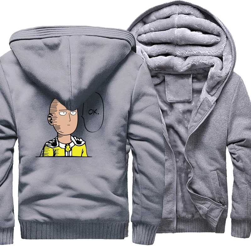Мужские толстовки с принтом One Punch Man Hero Saitama Oppai Зимние флисовые плотные Брендовые