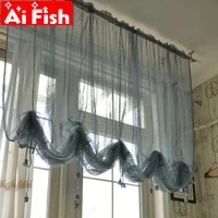 solid color fan shaped wavy roman lifting curtain for balcony decoration white partition kitchen window curtain tulle qt0533
