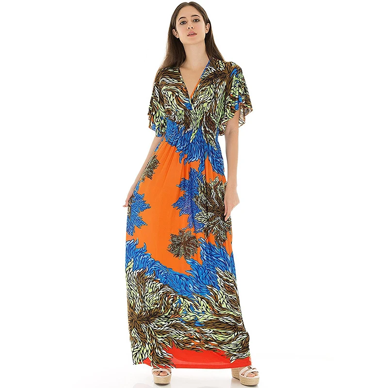 Женское пляжное платье макси повседневное длинное праздничное с v-образным
