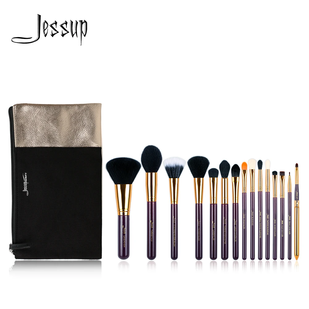 Jessup бренд 15 шт. Красота Макияж Кисти Набор инструментов фиолетовый и золотой T095