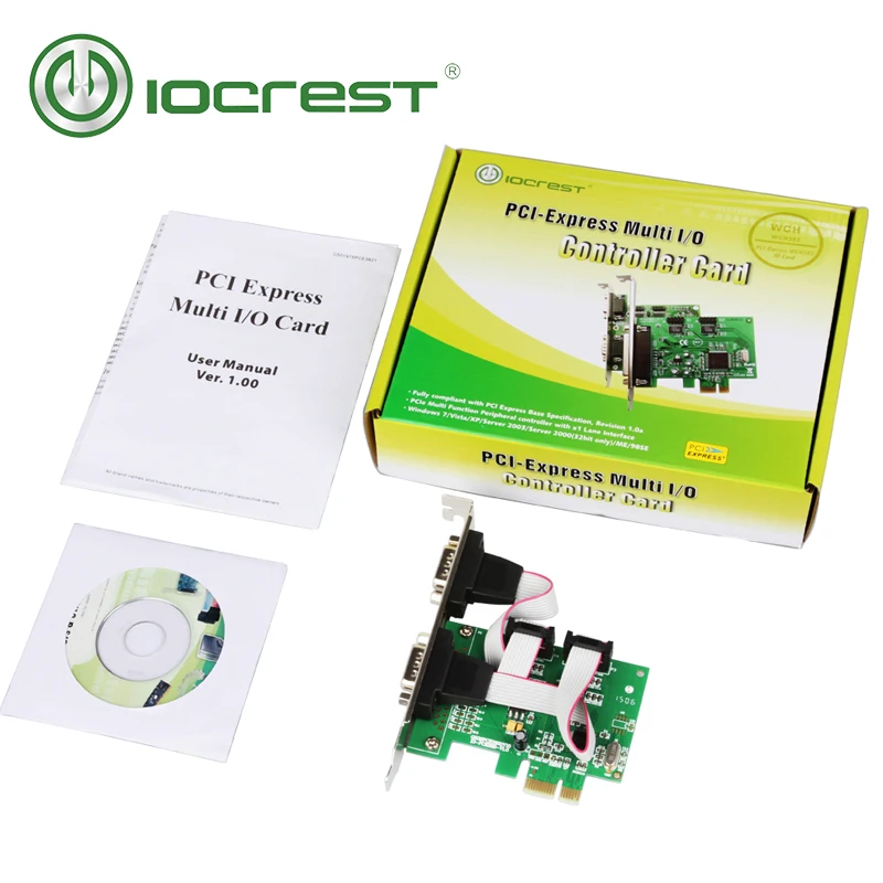 2 портовая серийная плата контроллера IOCREST PCI Express RS232 Com db9 чип e 1 0x1 WCH382 с