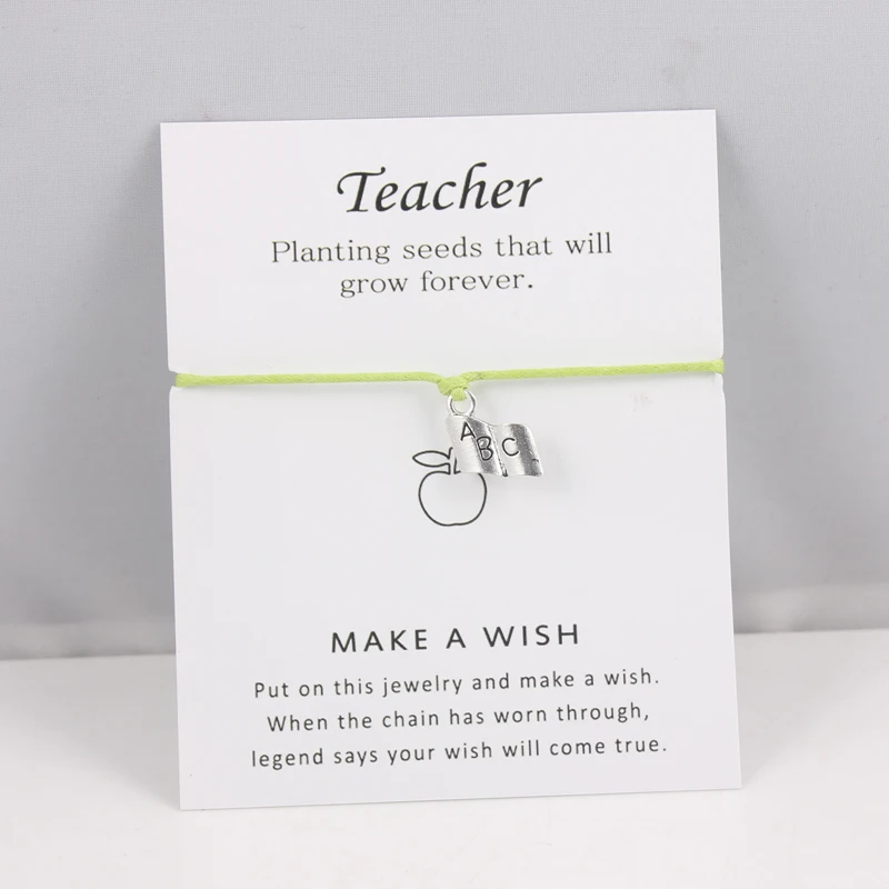 Серебряный ABC книга амулеты Браслеты регулируемые браслеты желаний с карточкой