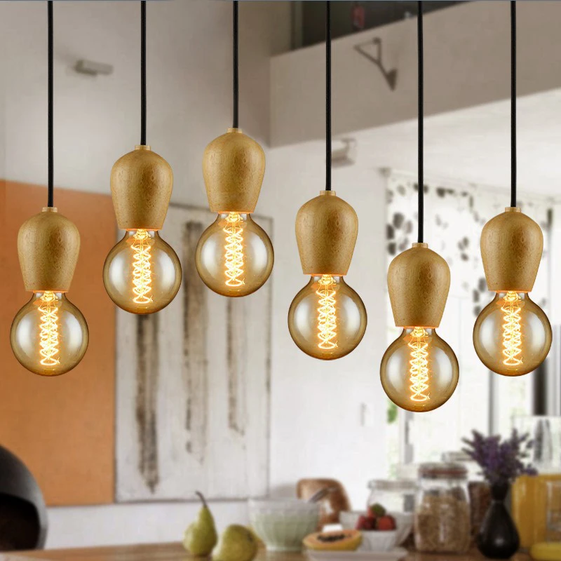 Modern Wood Pendant Lights Dining Room Cord Lamp Hanging Lighting Light Fixtures E27 Base Bedroom Suspension luminaire | Освещение