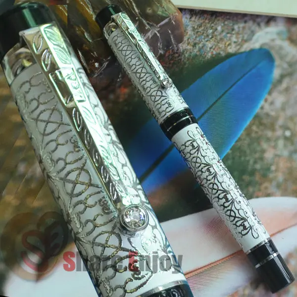 Крокодил белый и серебряный Ролик Шариковая ручка алмаз на зажиме|pen importer|diamond