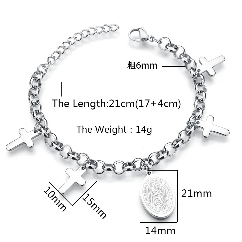 Никогда не выцветает католические украшения браслеты из нержавеющей стали крест