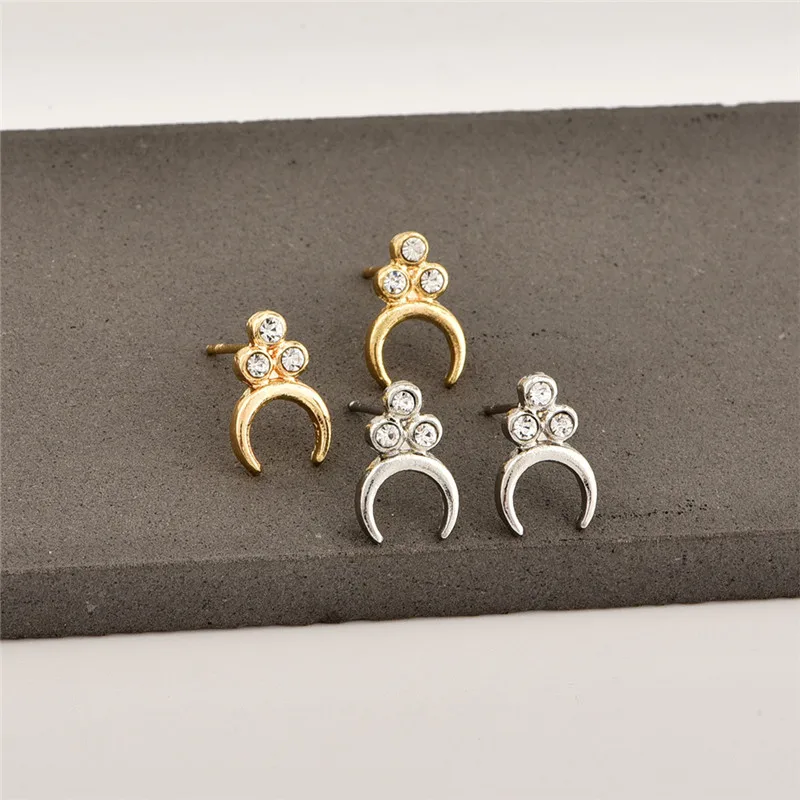 1 пара простые золотые серьги гвоздики с Луной для женщин блестящий циркон