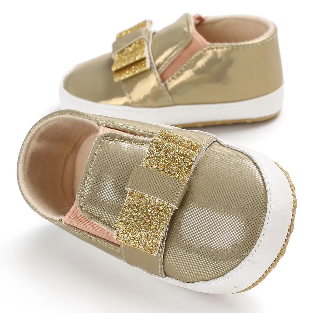 Золотой Emmababy первых шагов для маленьких девочек ПУ Блеск сначала обувь Bling для новорожденных мягкая подошва тапочки - Цвет: Золотой
