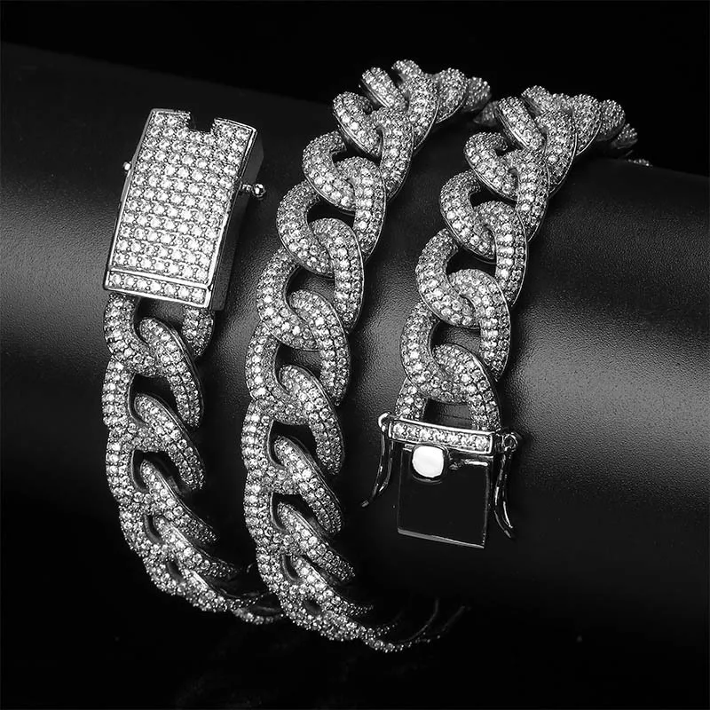 В стиле хип хоп Bling Круглый кубинская цепь Цепочки и ожерелья с креплением микро