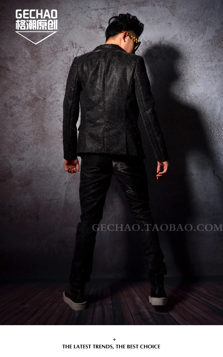 

M-5XL ! New Black Blazer Black Flash Powder Suits Nightclub Bar Men Singers Hairdresser Formal Dress Men Prom Suits Costumes !
