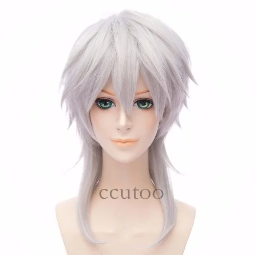 Ccutoo, 45 см, серебристо-серый, средней длины, синтетические парики для косплея, вечерние, на Хэллоуин, полные парики, Touken Ranbu Online Tsurumaru Kuninaga - Цвет: Серебристый серый